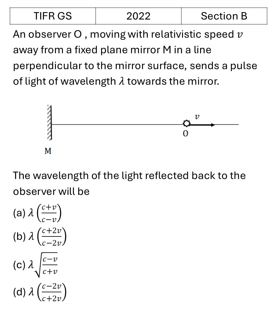 TIFR 2022 B Special theory of relativity previous year question TIFR_2022_B_Q14