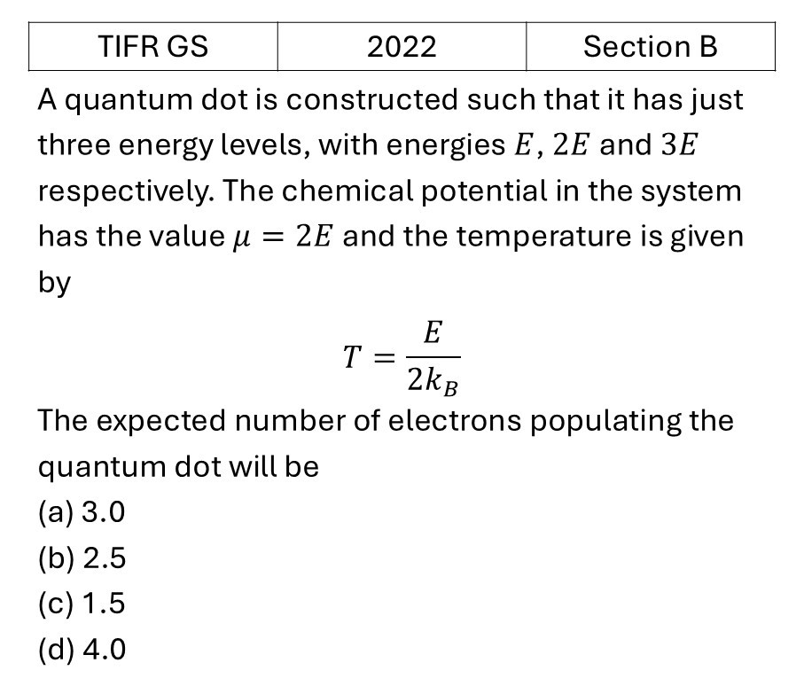 TIFR 2022 B Canonical Ensemble previous year question TIFR_2022_B_Q9