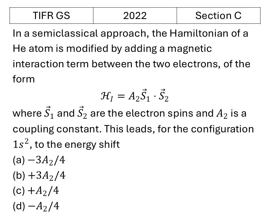 TIFR 2022 C Effects in atomic physics previous year question TIFR_2022_C_Q11
