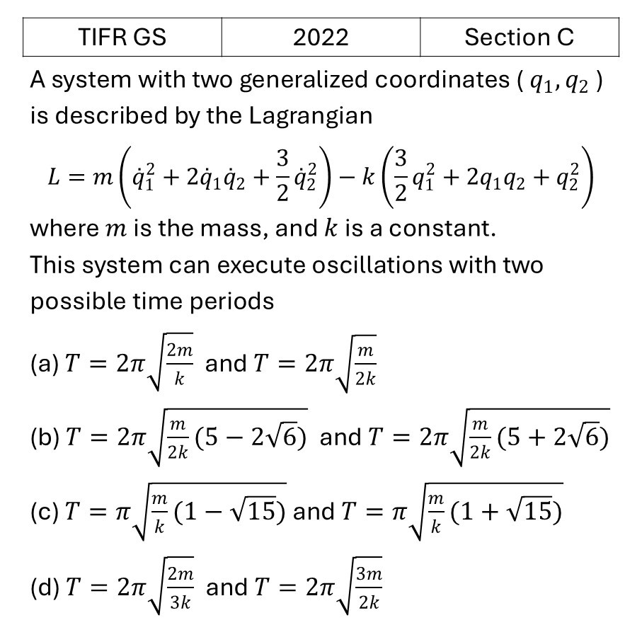 TIFR 2022 C Oscillations previous year question TIFR_2022_C_Q3