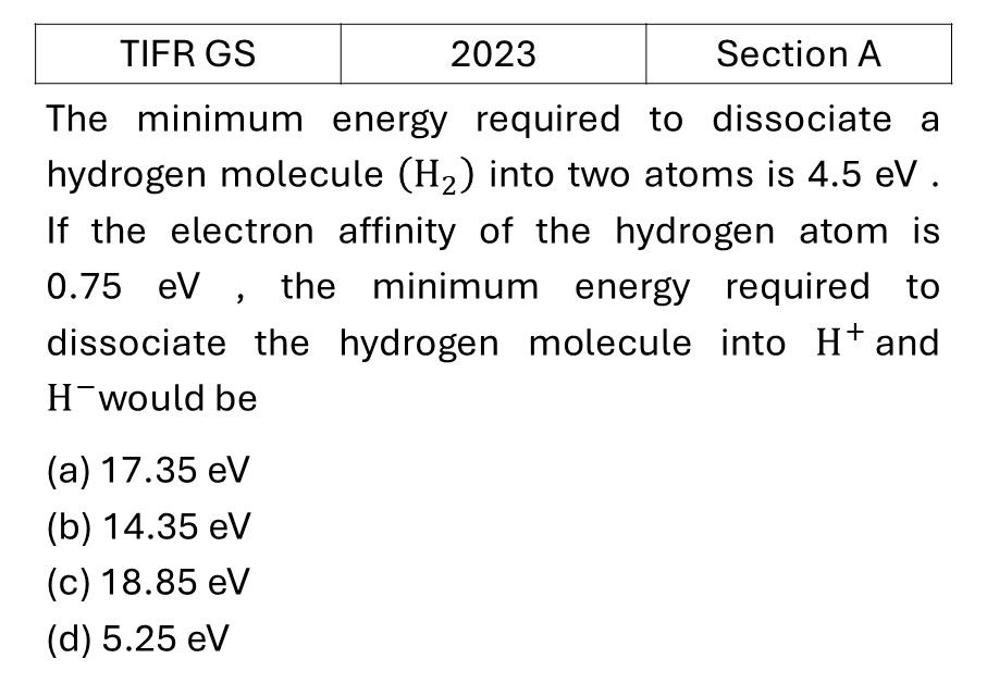 TIFR 2023 A Molecular Physics previous year question TIFR_2023_A_Q23