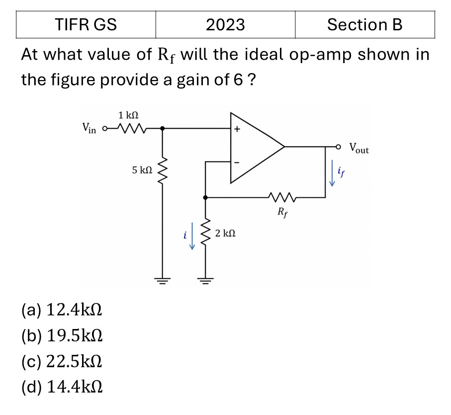 TIFR 2023 B OPAMP previous year question TIFR_2023_B_Q10