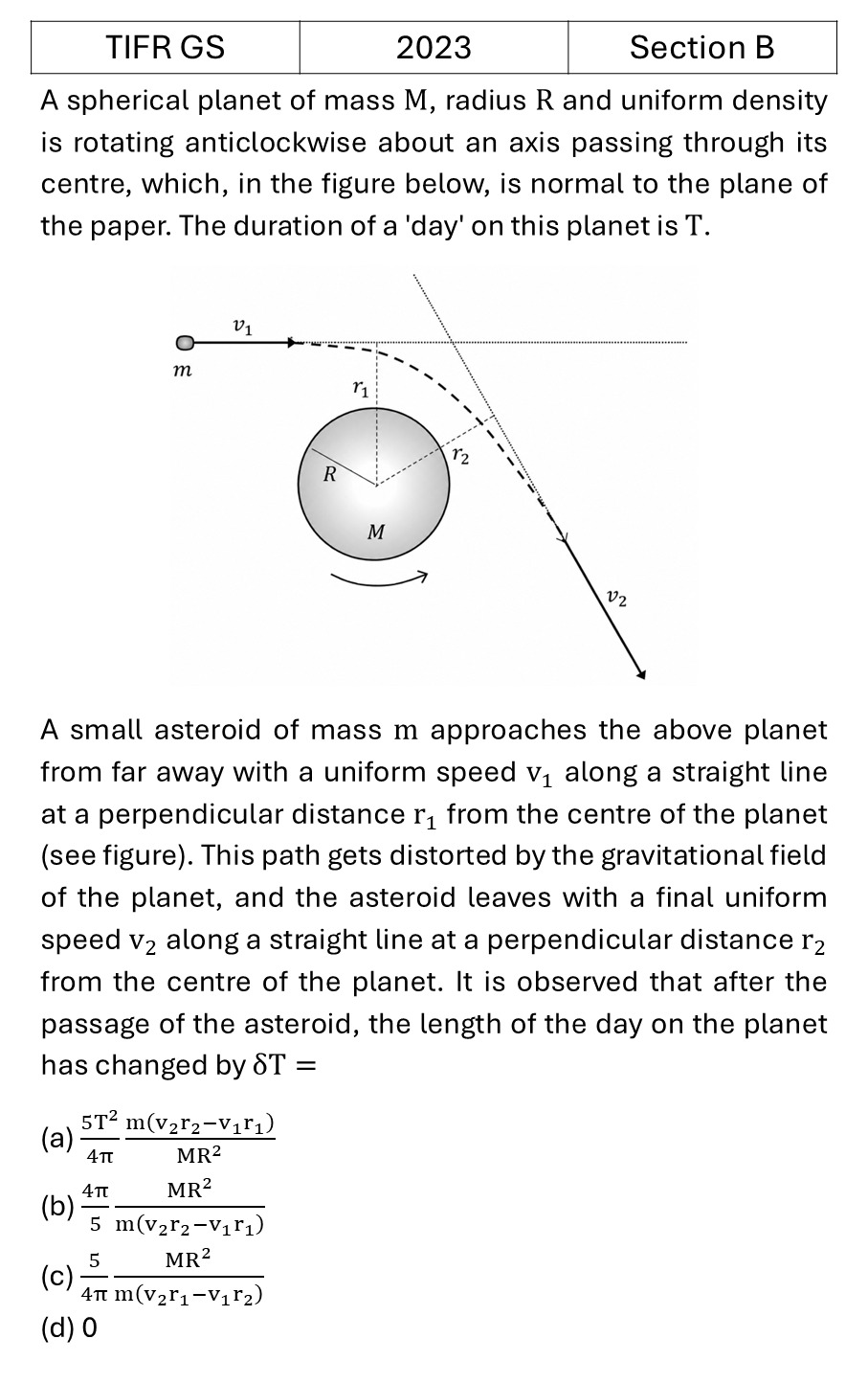 TIFR 2023 B Central Forces, Gravitation and Universe previous year question TIFR_2023_B_Q4