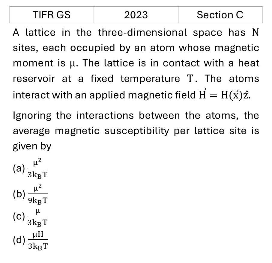TIFR 2023 C Canonical Ensemble previous year question TIFR_2023_C_Q12