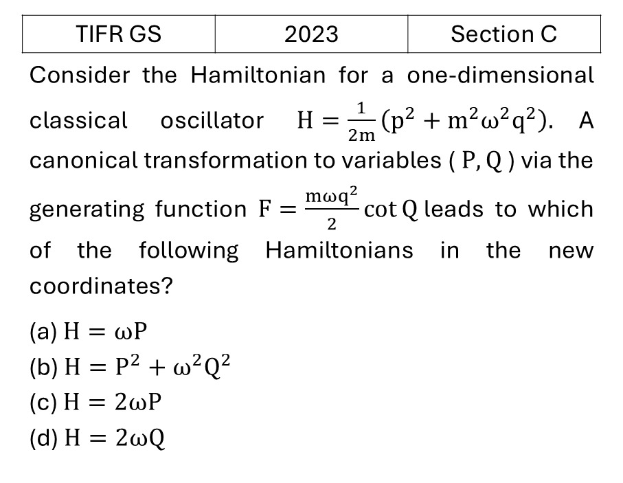 TIFR 2023 C Canonical Transformation and poison bracket previous year question TIFR_2023_C_Q3