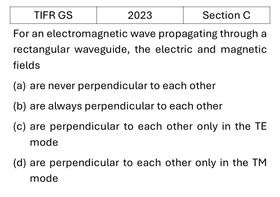 TIFR 2023 C Waveguides previous year question TIFR_2023_C_Q7