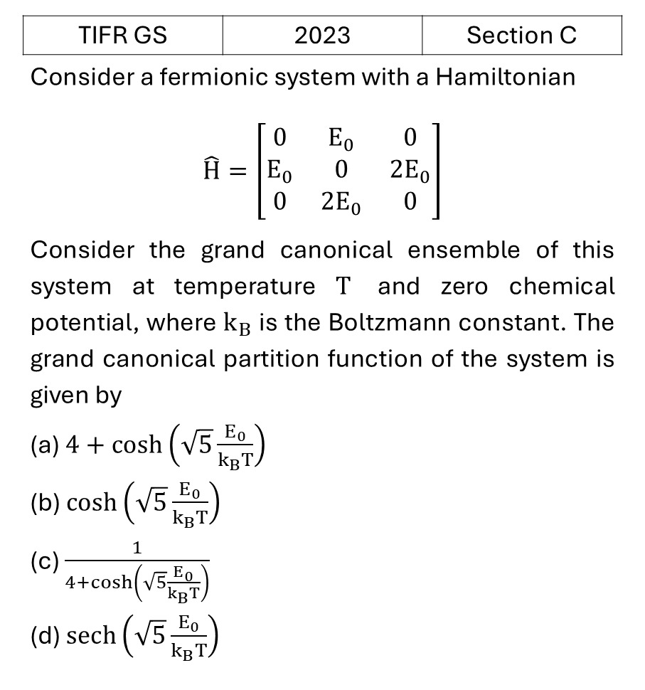 TIFR 2023 C Grand Canonical Ensemble previous year question TIFR_2023_C_Q8