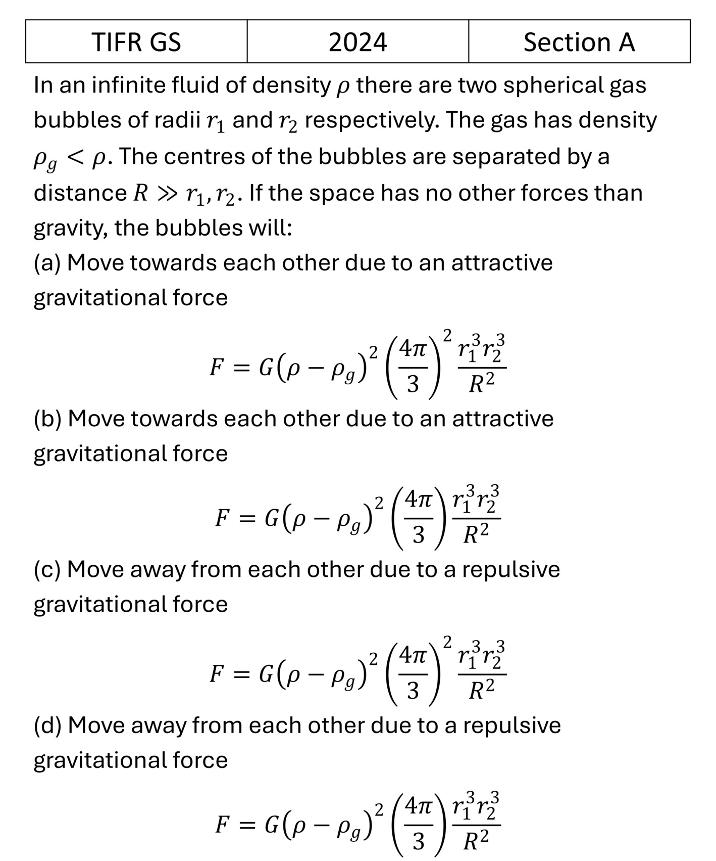 TIFR 2024 A Central Forces, Gravitation and Universe previous year question TIFR_2024_A_Q12
