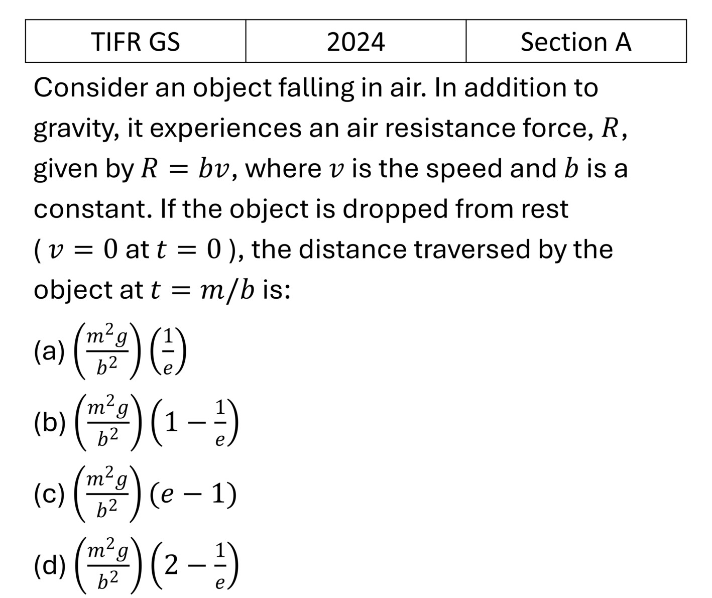 TIFR 2024 A Basic Mechanics previous year question TIFR_2024_A_Q5