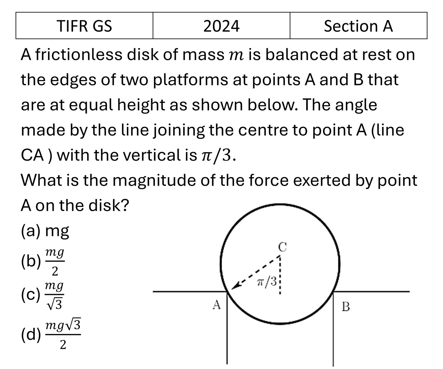 TIFR 2024 A Basic Mechanics previous year question TIFR_2024_A_Q6