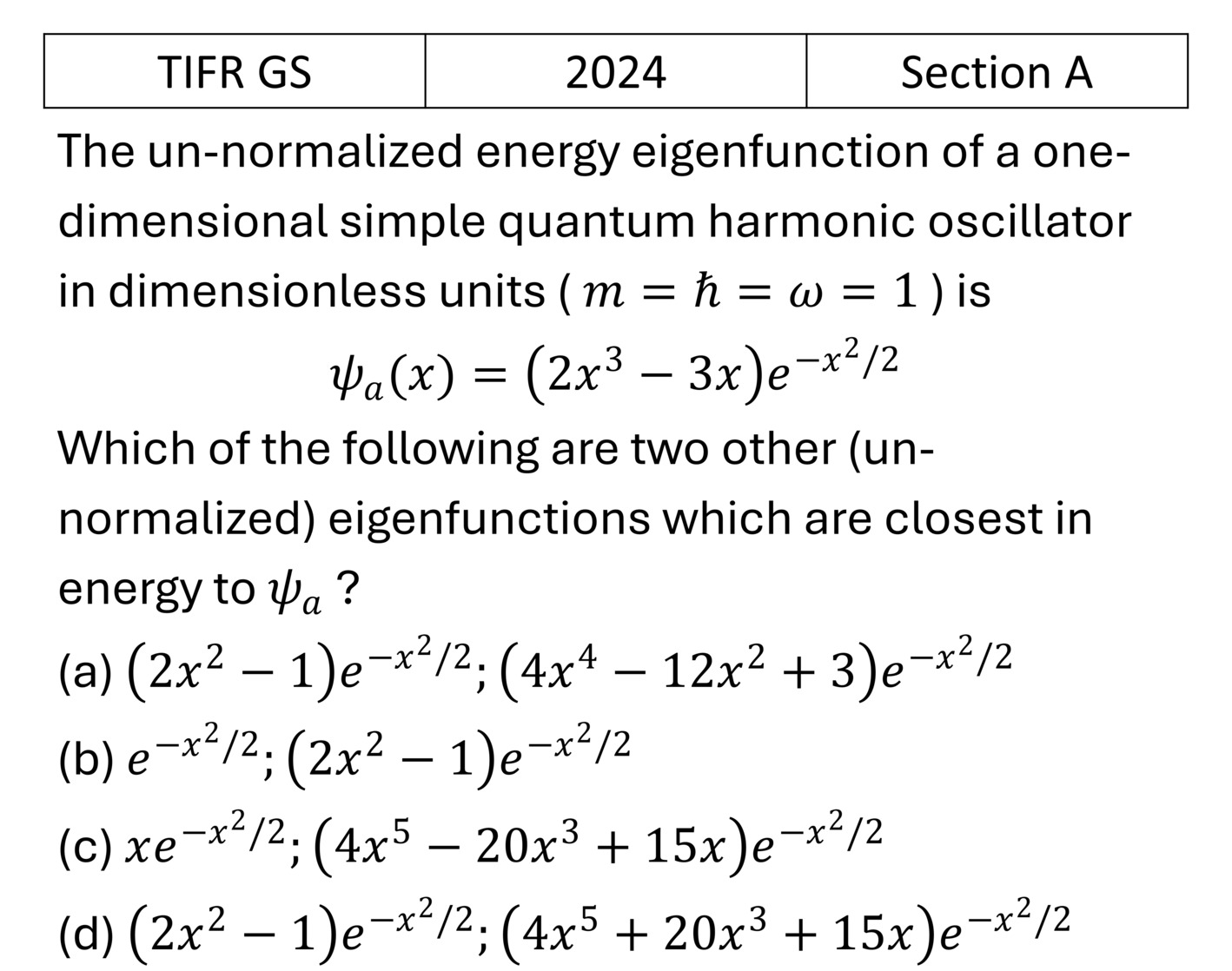 TIFR 2024 A Quantum Harmonic Oscillator previous year question TIFR_2024_A_Q8
