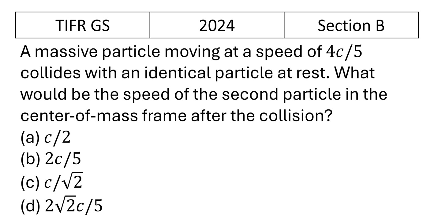 TIFR 2024 B Special theory of relativity previous year question TIFR_2024_B_Q14
