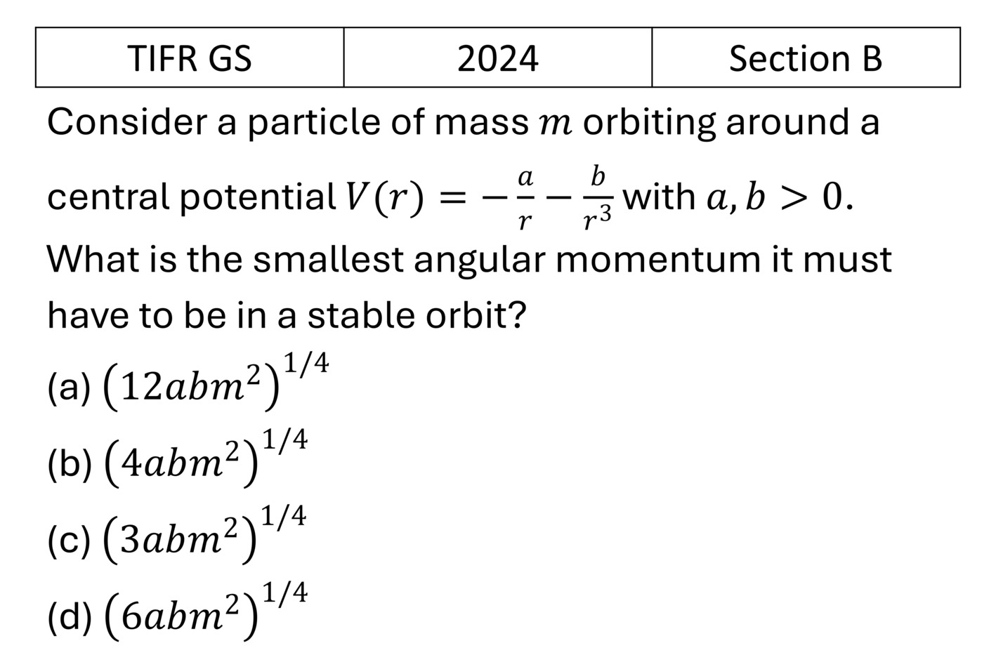 TIFR 2024 B Central Forces, Gravitation and Universe previous year question TIFR_2024_B_Q2