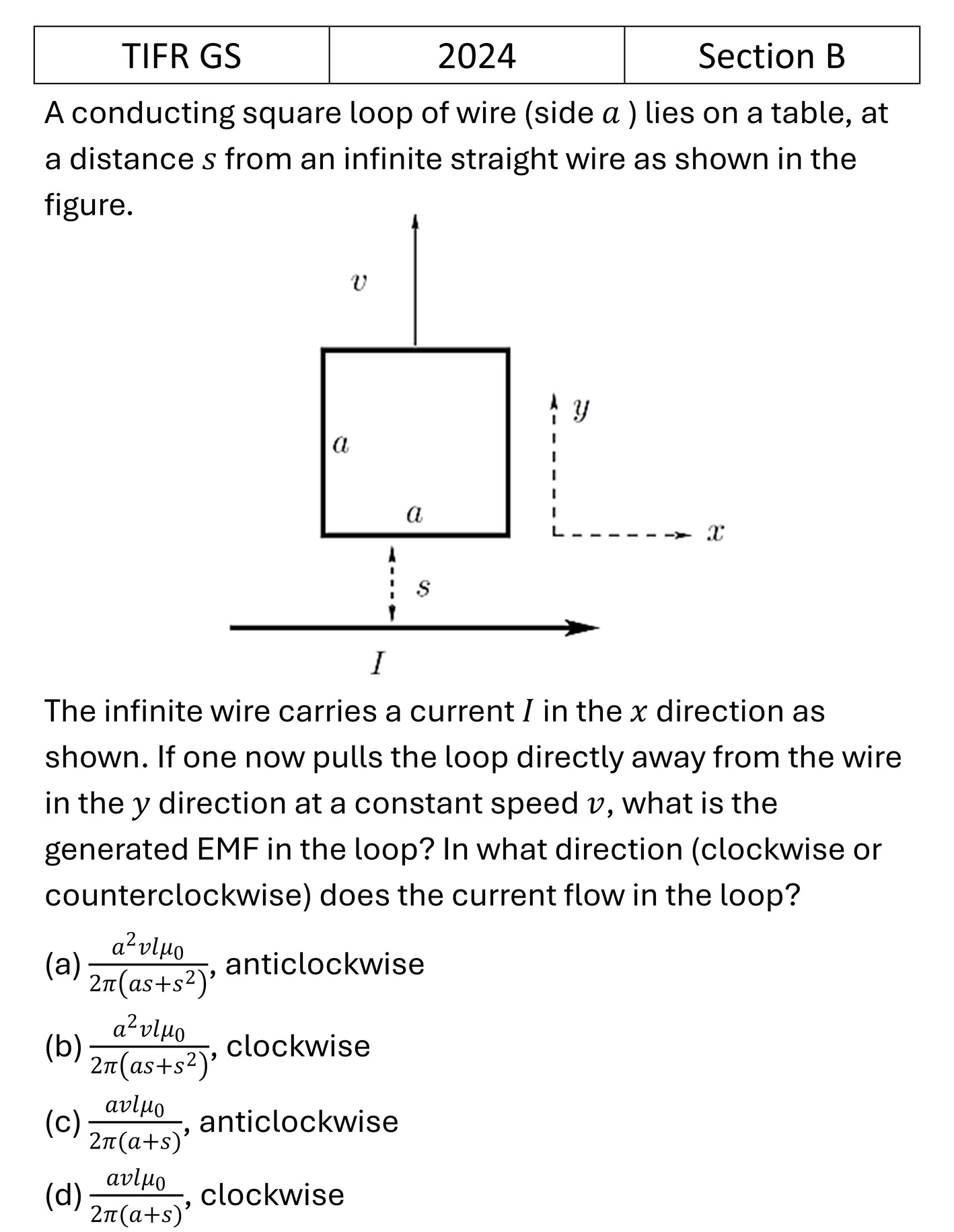 TIFR 2024 B Electrodynamics previous year question TIFR_2024_B_Q6
