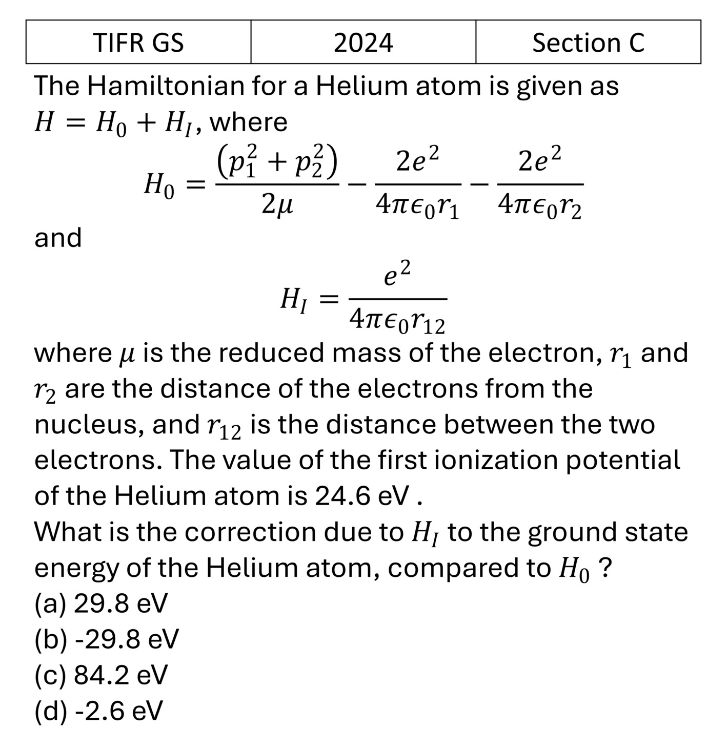 TIFR 2024 C Effects in atomic physics previous year question TIFR_2024_C_Q11