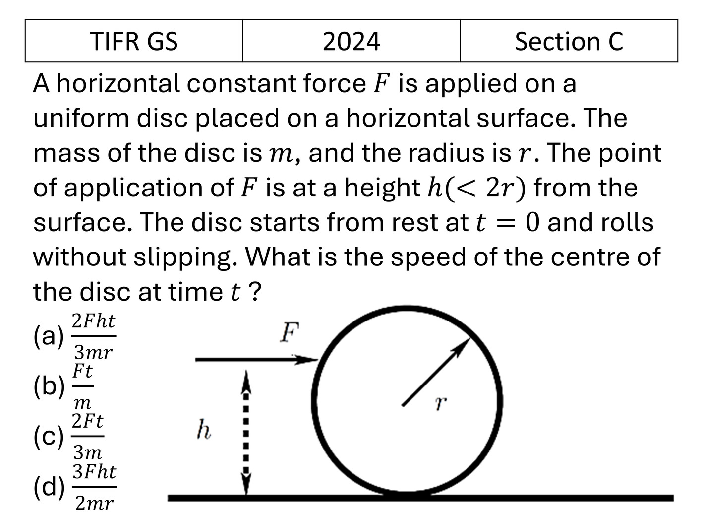 TIFR 2024 C Rotational Motion previous year question TIFR_2024_C_Q3
