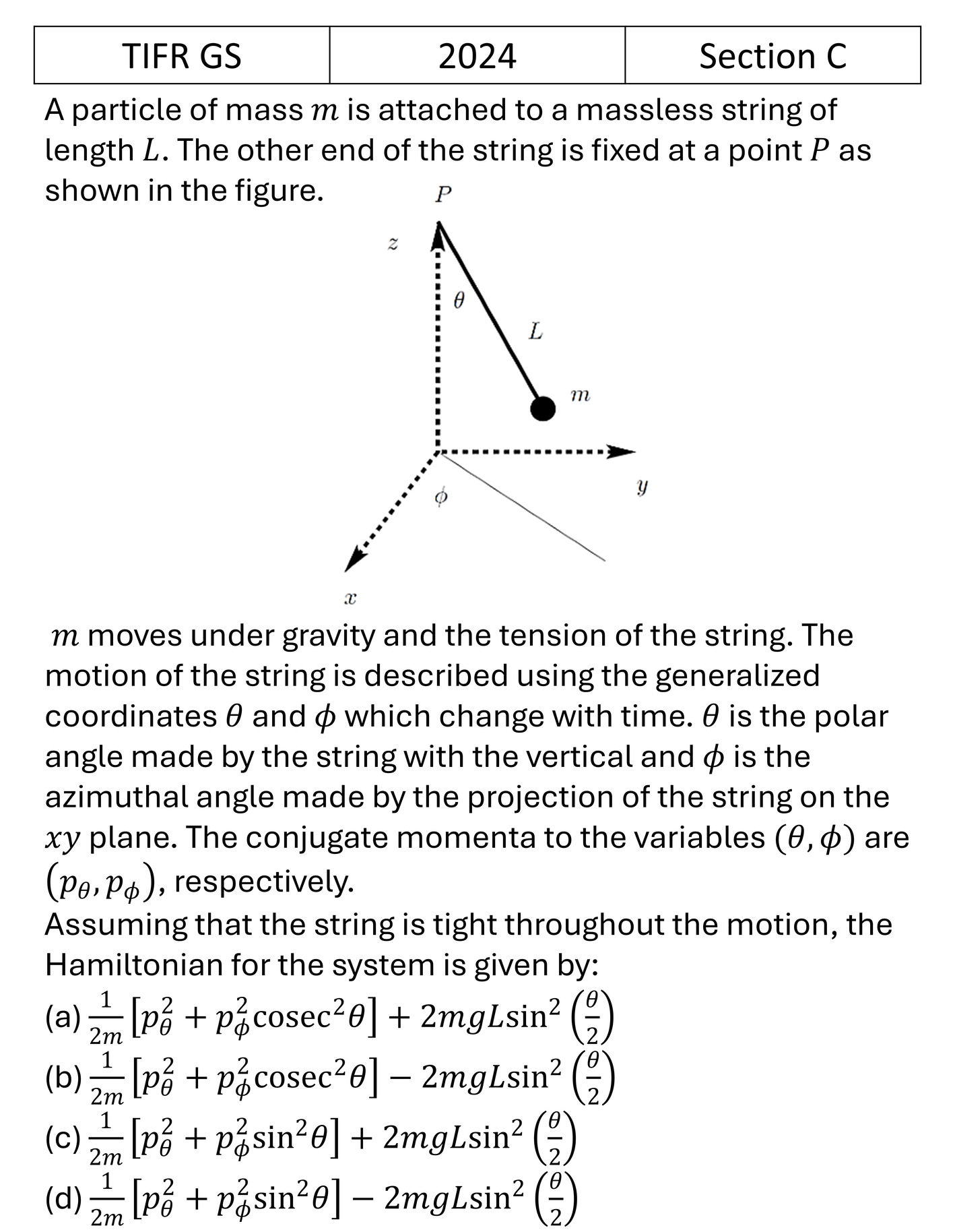 TIFR 2024 C Lagrangian and Hamiltonian previous year question TIFR_2024_C_Q4