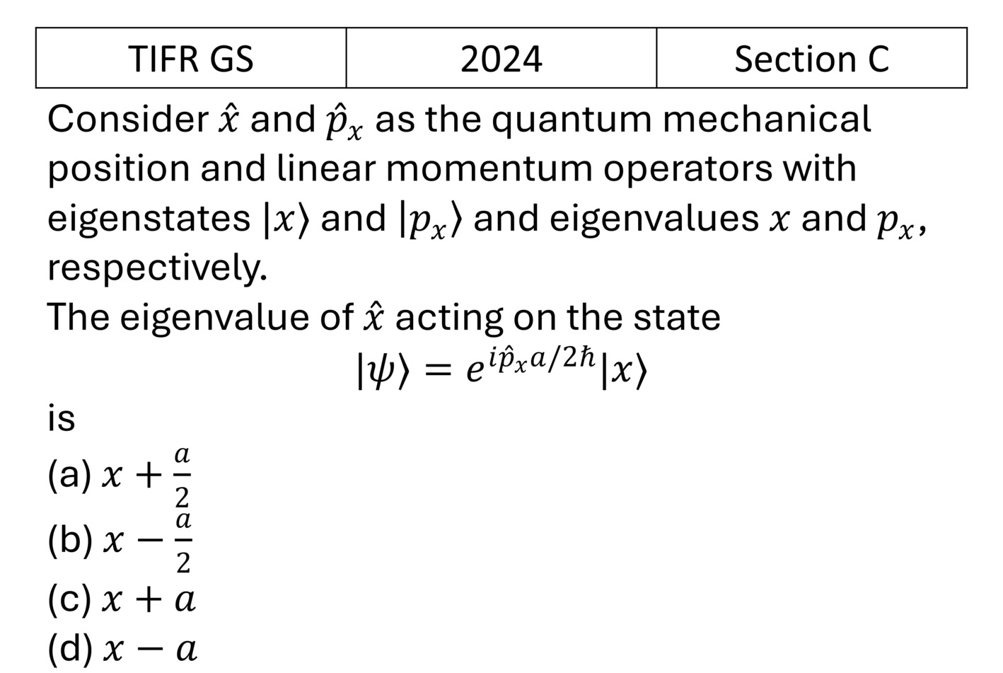 TIFR 2024 C Basic Quantum Mechanics previous year question TIFR_2024_C_Q5