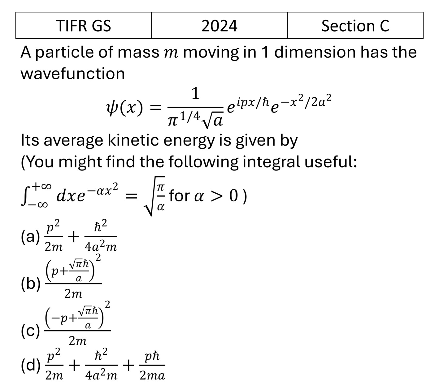 TIFR 2024 C Basic Quantum Mechanics previous year question TIFR_2024_C_Q6