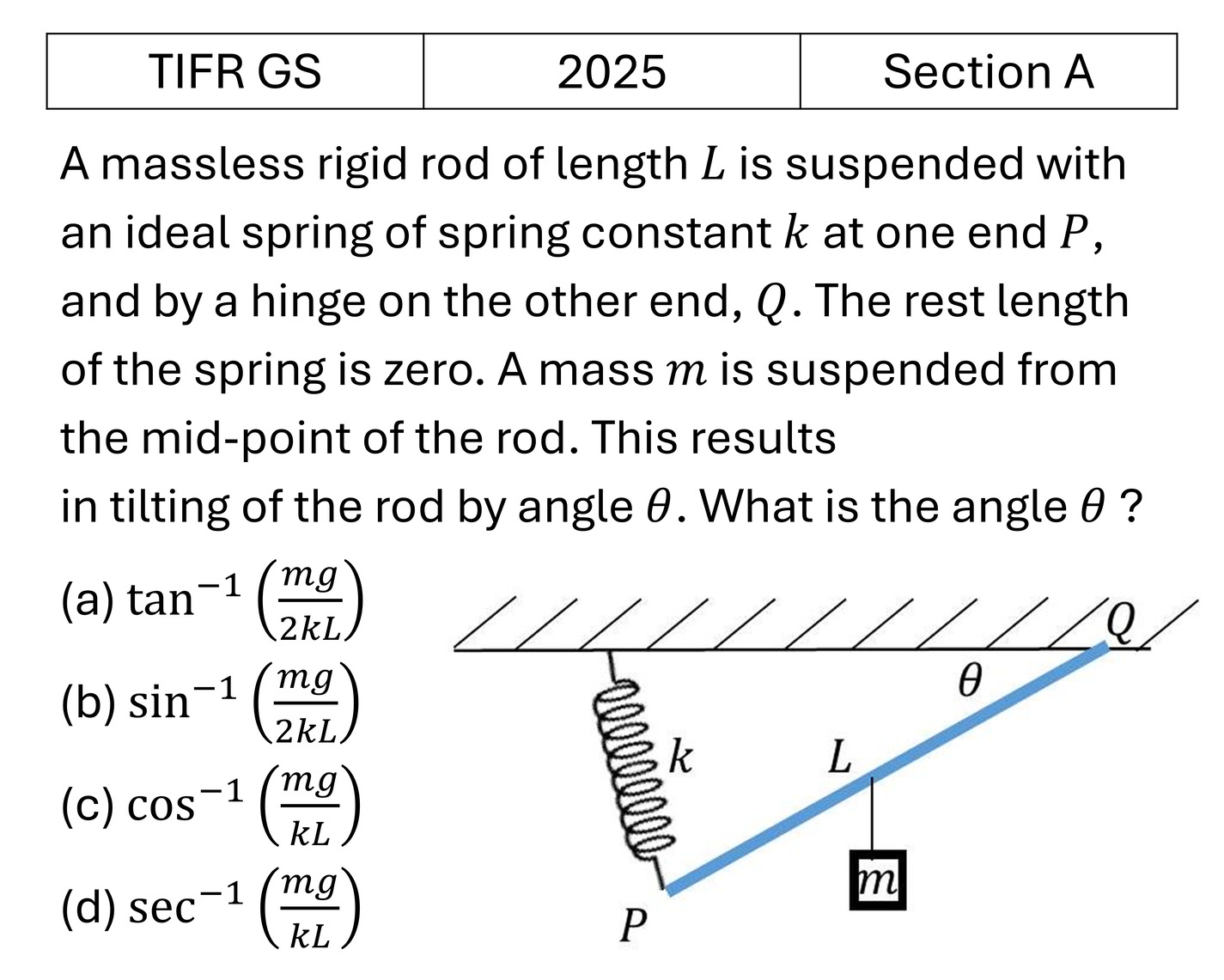 TIFR 2025 A Basic Mechanics previous year question TIFR_2025_A_Q10