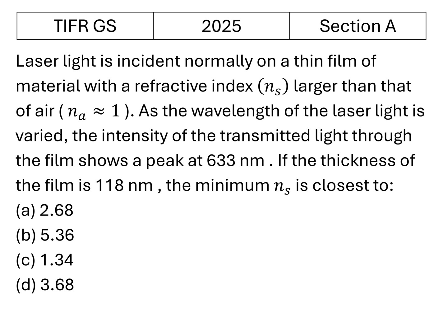 TIFR 2025 A Interference previous year question TIFR_2025_A_Q15