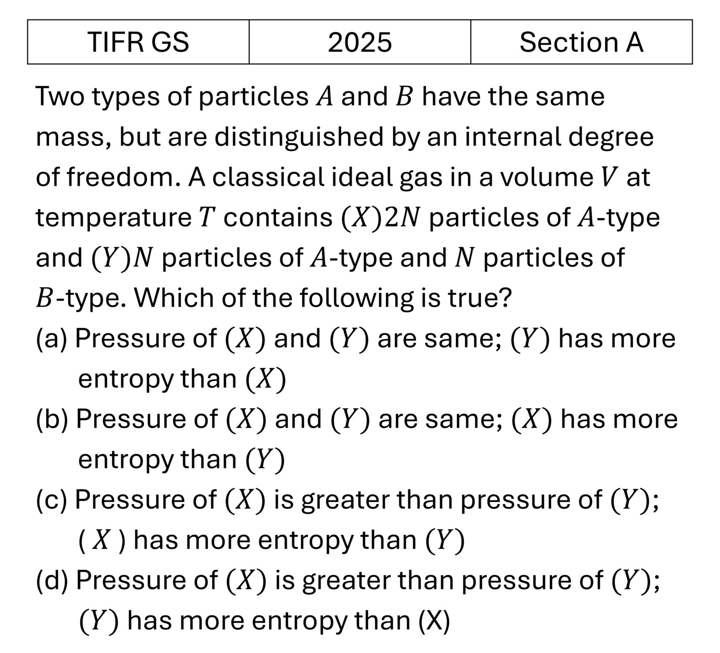 TIFR 2025 A Kinetic theory of gases previous year question TIFR_2025_A_Q23
