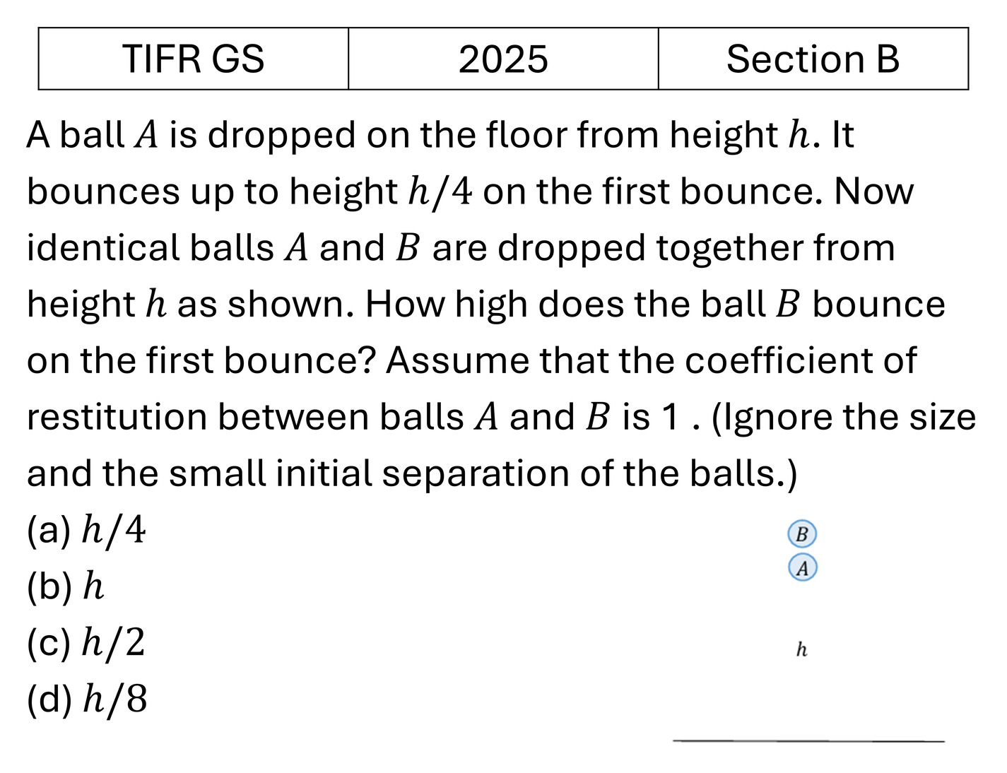 TIFR 2025 B Basic Mechanics previous year question TIFR_2025_B_Q7