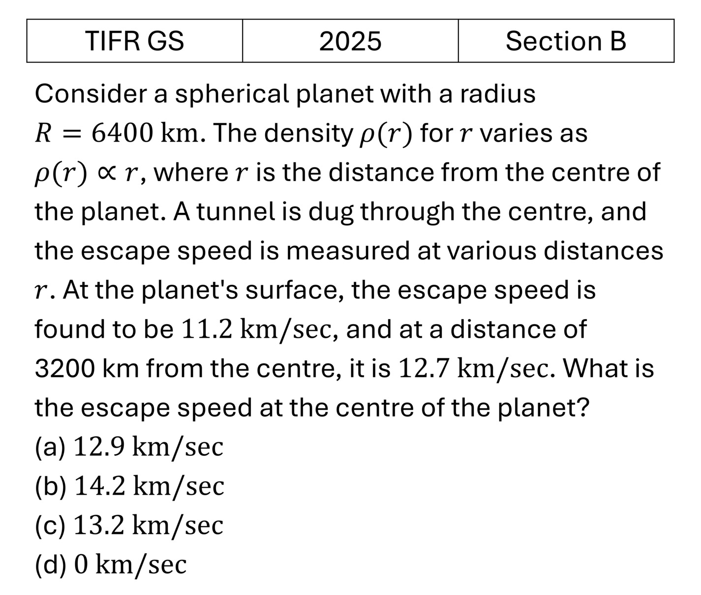 TIFR 2025 B Central Forces, Gravitation and Universe previous year question TIFR_2025_B_Q8