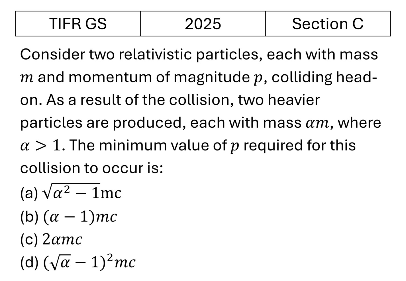 TIFR 2025 C Special theory of relativity previous year question TIFR_2025_C_Q8