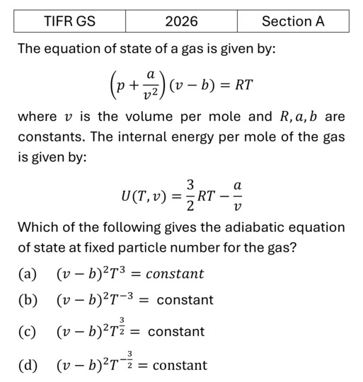 TIFR 2026 A Laws of thermodynamics previous year question TIFR_2026_A_Q11