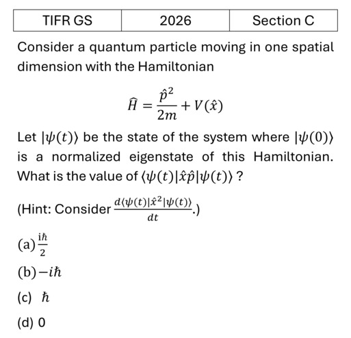 TIFR 2026 C Basic Quantum Mechanics previous year question TIFR_2026_C_Q1