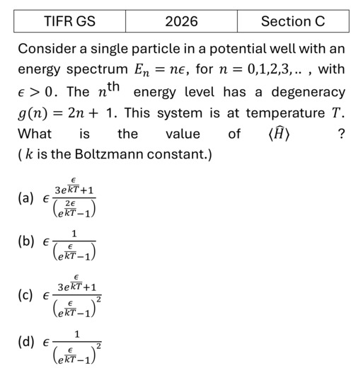 TIFR 2026 C Canonical Ensemble previous year question TIFR_2026_C_Q11